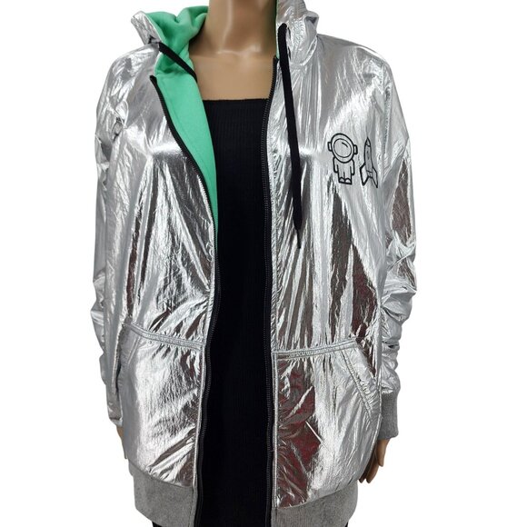 Jeremy Scott Spoiled Child Reversible Silver & Mint Hooded Jacket, Women's Small - Picture 12 of 12